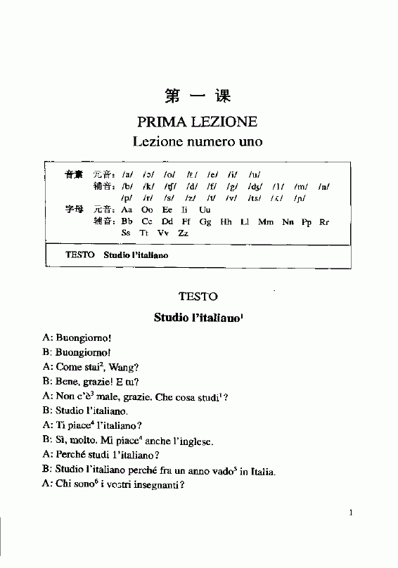 速成意大利语上册 第一课